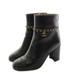 シャネル CHANEL チェーン ショートブーツ ブーティ ココマーク 37C 黒 /KH レディース