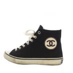 シャネル CHANEL ヴィンテージ ココマーク ハイカットスニーカー 35 黒 A01852.10 /KH レディース