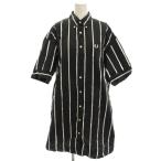 ショッピングフレッドペリー フレッドペリー FRED PERRY シャツワンピース 半袖 ストライプ柄 ひざ丈 36 黒 ブラック /☆G