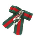 グッチ GUCCI ブローチ リボン型 ビジュー装飾 赤 緑 /MI ■OH レディース