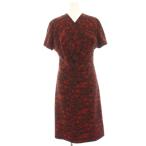 ボッテガヴェネタ ワンピース カシュクール 半袖 ロング ミモレ 総柄 絹 シルク混 40 赤 レッド 黒 ブラック 406063 /HN