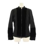 ボッテガヴェネタ BOTTEGA VENETA ノーカラージャケット アウター タイト ショート丈 ジップアップ ベロア 切替 ワンカラー 38 黒