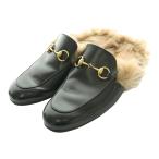 グッチ GUCCI プリンスタウン PRINCETOWN ホースビット レザースリッパ ラムファー 6 黒 ブラック 茶 ブラウン 397749 /SS ■OS メンズ