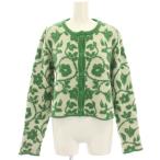 ザラ ZARA ニットカーディガン M 緑 グリーン 白 ホワイト 花柄 ウール混 長袖 /HN レディース