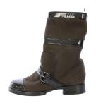 シャネル CHANEL ムートンブーツ ショート キルティング ローヒール 切替 ココマーク ロゴ 35.5 黒 ブラック グレー /BB レディース