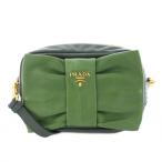 プラダ PRADA ショルダーバッグ リボン レザー ロゴ バイカラー 緑 グリーン /BB ■OH レディース