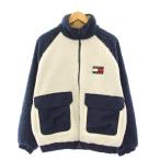 トミー TOMMY JEANS ボアジャケット スタンドカラー アウター ジップアップ ロゴ S 紺 ネイビー 白 ホワイト /BB メンズ