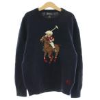 ポロ ラルフローレン ポロベア ビッグポニー ニット セーター 長袖 クルーネック ウール混 10-12 150cm 紺 ネイビー 0200011718