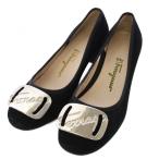 サルヴァトーレフェラガモ Salvatore Ferragamo Myferragamo パンプス ラウンドトゥ スエード チャンキーヒール 4C 黒 /TK レディース