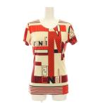フェンディ FENDI Tシャツ カットソー 総柄 半袖 44 赤 ベージュ 黒 /YM レディース