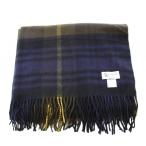 ジョンストンズ Johnstons 大判ストール フリンジ カシミヤ チェック柄 紺 ネイビー /BB レディース