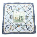 エルメス HERMES カレ70 PALONNIERS パロニエ スカーフ シルク 総柄 水色 /TK ■OH レディース