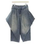 ショッピングロエベ ロエベ トラウザーズ デニムパンツ ジーンズ 変形 ロゴ レザーパッチ クロップド丈 USED加工 32 青 ブルー S359Y11XD5