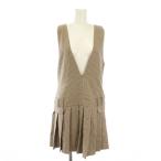 ザラ ZARA ワンピース ジャンパースカート ひざ丈 チェック柄 プリーツ XS ベージュ /TK レディース