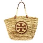 トリーバーチ TORY BURCH ELLA CHAIN TOTE トートバッグ かごバッグ ストロー レザー ロゴ チェーン ベージュ /KU レディース