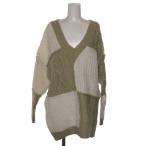 ショッピングzara ザラ ZARA ニット セーター 深めVニット オーバーサイズ ケーブル編み  M 白 緑 /DU レディース