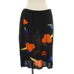 シャネル CHANEL 00T ニット スカート ひざ丈 クローバー柄 総柄 シルク混 42 黒 /YM レディース