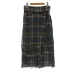 ミラオーウェン Mila Owen 18SS スカート 0 緑 グリーン チェック柄 ベルト付き フリンジ裾 /DU レディース
