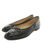  Chanel CHANELba Rely na балетки кожа здесь Mark лента 36.5 чёрный черный A A02819 /YT женский 