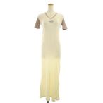 ショッピングマリメッコ 中古 未使用品 マリメッコ marimekko ワンピース リブニット 半袖 Vネック ロング コットン S アイボリー ピンクベージュ /MF ■GY レディ