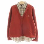 バーバリー ロンドン BURBERRY LONDON ノバチェック スウェット トレーナー ドッキング ロゴ刺繍 140A ベージュ 赤 レッド