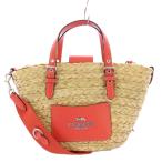 ショッピングカゴバッグ コーチ COACH 2WAY カゴバッグ かごバッグ ハンドバッグ ショルダーバッグ 編み込み ロゴ バイカラー ベージュ サーモンピンク CJ519