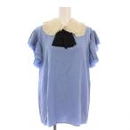 ショッピングgucci グッチ GUCCI 17年製 ブラウス シルク 半袖 フリル 44 青 白 476149 /TK レディース