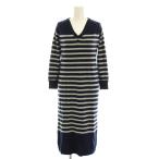 ショッピングロンハーマン ロンハーマン Ron Herman ニット ワンピース ロング カシミヤ S 紺 ネイビー グレー ボーダー Vネック 長袖 221030120-1071 /YM ▲H