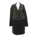 ショッピングzara ザラ ベーシック ZARA BASIC ライダースコート レザーコート S 黒 ブラック ドッキングデザイン ウール混 ロング /HN ■MA