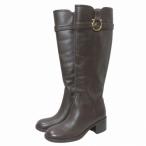 サルヴァトーレフェラガモ  ガンチーニ ロング ブーツ チャンキーヒール シューズ 靴 5 約22.5cm 茶 ブラウン IBO70 X レディース