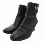 ショッピングフェンディ フェンディ FENDI ショートブーツ ウェッジソール レザー サイドジップ 35 黒 ブラック /FF IBO78 レディース