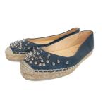クリスチャンルブタン Christian louboutin 美品 レザー エスパドリーユ サンダル シューズ スタッズ 紺 ネイビー 35 22cm相当 IBO78