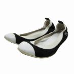  Chanel CHANEL кожа × замша балетки туфли-лодочки плоская обувь здесь Mark by цвет чёрный белый 36.5 примерно 23.5cm IBO52