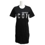 ショッピングディースクエアード ディースクエアード DSQUARED2 21SS アイコンロゴプリントカットソードレス ワンピース ひざ丈 半袖 黒 ブラック XS レディース
