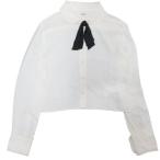 ショッピングセリーヌ セリーヌ CELINE 23AW ROMY CROPPED SILK SHIRT クロップド シルクシャツ ブラウス リボン 短丈 長袖 国内正規 白 ホワイト 38 ■MNK1