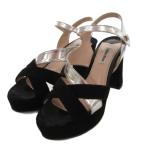 ミュウミュウ miumiu ヒール サンダル スエードレザー 38 黒 ブラック シルバーカラー 銀色 Vibramソール /FF レディース