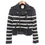 イーチアザー EACH×OTHER ライダースジャケット ダブル 裏地総柄 ラムレザー 羊革 バイカラー XS ボーダー /GV レディース