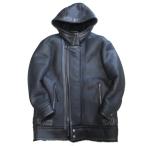 ディーゼルブラックゴールド DIESEL BLACK GOLD リアルムートン W-ZIP レザージャケット フード付き 羊革 スエード コート 黒 ブラック