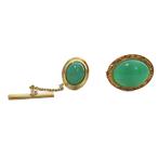  No-brand булавка для галстука запонки 2 позиций комплект серебряный 925 цветной камень Gold зеленый 1124 мужской 