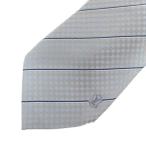 ショッピングダミエ ルイヴィトン 美品 ダミエ レジメンタルストライプ ネクタイ LVロゴ シルク レギュラータイ ビジネス フォーマル ライトブルー ■MNK3