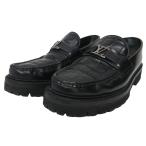 ショッピングダミエ ルイヴィトン LOUIS VUITTON 21年 メジャーライン ローファー ダミエ レザーシューズ LV金具 7.5 黒 ブラック ■MNK3 メンズ