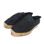 エルメス HERMES リネン シルク エスパドリーユ サンダル スリッポン Hロゴ 黒 ブラック 35 約22cm IBO78 レディース