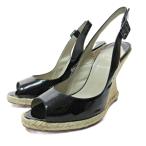 クリスチャンルブタン Christian louboutin サンダル エスパドリーユ エナメル バックストラップ オープントゥ 39 26cm ブラック 黒