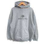 バレンシアガ BALENCIAGA 美品 BB MODE モードロゴ プリント スウェットパーカー フーディ オーバーサイズ 国内正規 L グレー ■MNK4
