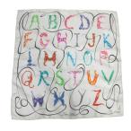 エルメス HERMES カレ40 プチカレ Faune Lettree アルファベットの動物誌 スカーフ ハンカチーフ シルク 白 ホワイト レディース