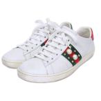 グッチ GUCCI エースライン スニーカー パールビジュー スタッズ レザー 切替 パイソン型押し 36 1/2 約23.5cm 白 ホワイト 系 ■MNK4