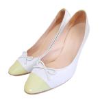 シャネル CHANEL パンプス ココマーク リボン 切替 エナメル レザー ハイヒール 37 C 約24cm 白 ホワイト ベージュ 系 0202 レディース