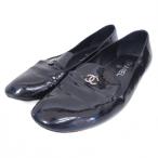 シャネル CHANEL オペラシューズ ローファー ココマーク パールビジュー 装飾 エナメル レザー 38 1/2 C 約24.5cm 黒 ブラック