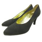 シャネル CHANEL サテン パンプス ヒール ブラック×ゴールド 35 約22.5cm ■MNK5 レディース