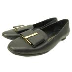 サルヴァトーレフェラガモ Salvatore Ferragamo ヴァラリボン レザー パンプス フラットシューズ 黒 ブラック 4C 約22cm ■MNK5